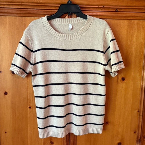 Boutique Wishlist Beige and Navy Striped Sweater - Picture 1 of 1
